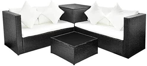 vidaXL Loungegrupp för trädgården med dynor 4 delar konstrotting svart