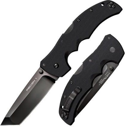 Cold Steel Recon 1 4 Tanto Point Plain Blade 5.375 G-10 Handle Tactical Folding Knife w/Tri-Ad Lock, Ambidextrous Pocket/Belt Clip