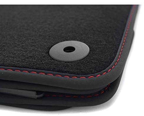 Fußmatten passend für VW Golf 7 8 Premium Automatten 4-teilig Velours Autoteppich Schwarz, Ziernaht Rot