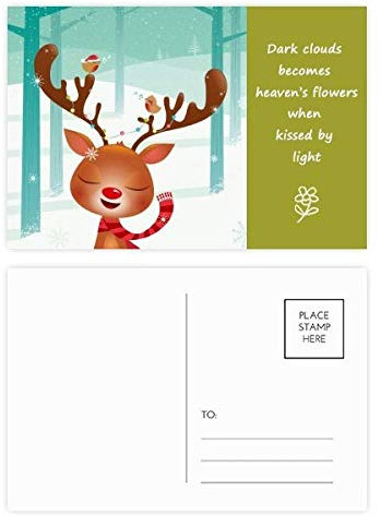 Weihnachts-Postkarten-Set mit niedlichem Hirsch, Poesie, 20 Stück