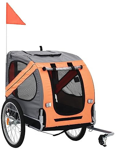vidaXL Hundefahrradanhänger Fahrradanhänger Hundeanhänger Hundetransporter Haustieranhänger Hunde Fahrrad Anhänger Orange und Grau Regenschutz