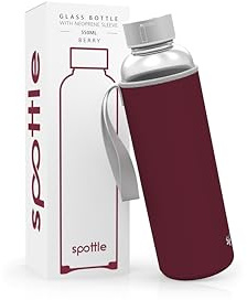 spottle gourde avec housse en néoprène - bouteille en verre de 500ml, 750ml ou 1 L avec couvercle de protection et bouchon à vis pour le sport et les boissons gazeuses (Rose, 550ml)