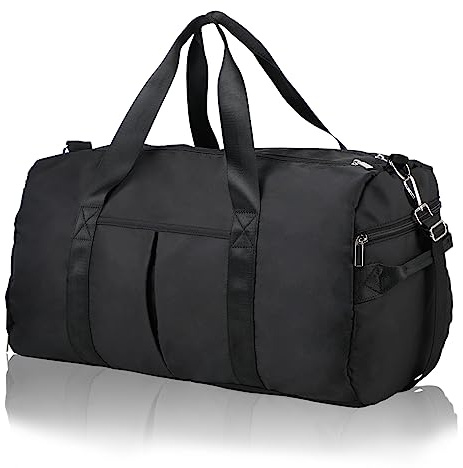 DAYGOS Gym Sports Duffle Bag for Men - Waterproof Travel Duffel Holdall Bag with Wet Pocket and Shoes Compartment, 40L Carry on Overnight Weekend for Women, Black