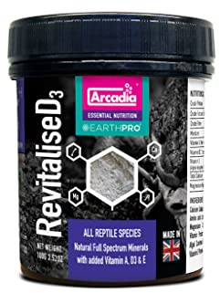 Arcadia EarthPro RevitaliseD3 Calcium Powder for Reptiles 100g – All-Natural Full Spectrum Mineral Supplement with Reptile Calcium Carbonate, Bee Pollen, and Magnesium for Complete Nutrition
