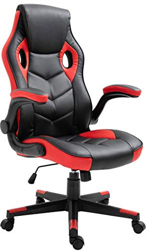 CLP Gaming Bürostuhl Omis Kunstleder I Schreibtischstuhl Höhenverstellbar I Drehstuhl Gepolstert Mit Wippmechanismus I Max. Belastbarkeit 120 kg, Farbe:schwarz/rot