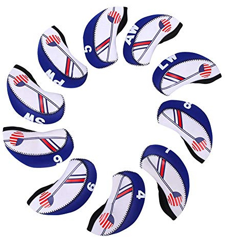 RiToEasysports 10 Stück/Set Golf Eisen Kopfhüllen, Stoff Eisen Golf Club Kopfschutz Abdeckungen Easy On Off Waschbare Abdeckung