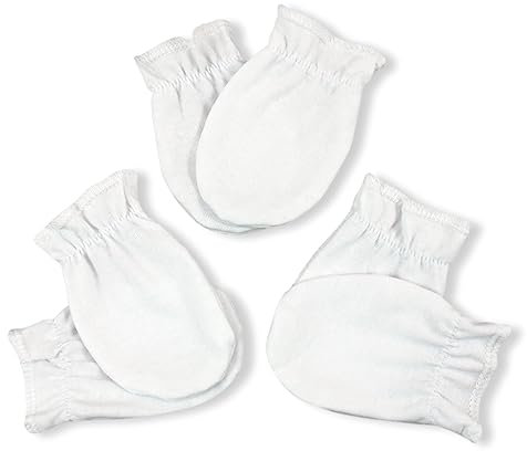 3 x Baby Kratzhandschuhe Kratzfäustlinge Neugeborene Erstausstattung Baumwolle Fäustlinge Babyhandschuhe für Mädchen und Jungen von 0 bis 3 Monate - Anti-Scratch Newborn Coton Mittens (Weiß x 3)