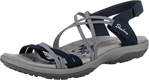 Skechers REGGAE SLIM TAKES TWO, Sandalias Mujer, Azul (Navy Gore/ Durabuck/ White Trim), 38 EU