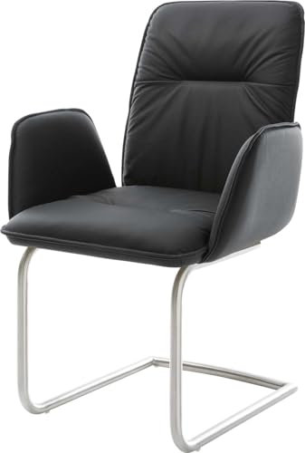 Schwingstuhl Vinja-Flex Freischwinger rund Edelstahl Echt-Leder Schwarz