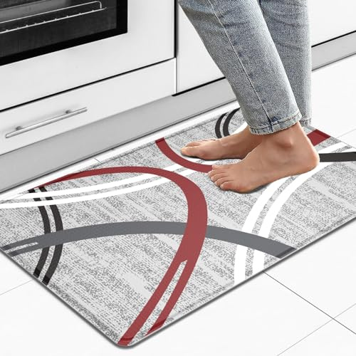Artnice Kitchen Mats for Floor, Modern Abstract Kitchen Rugs, Non Slip Anti Fatigue Mats, Waterproof Cushioned Comfort Standing Desk Mat for Office, Sink, Laundry, 17.5x32, Grey