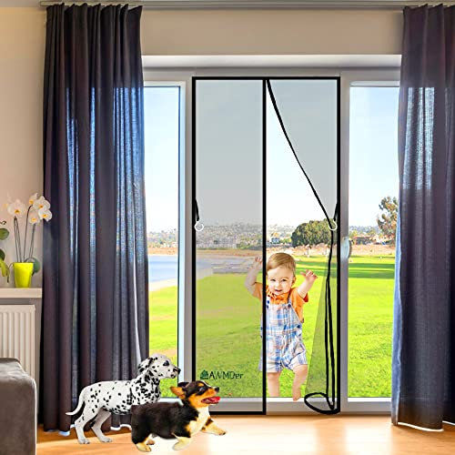 Zanzariera Finestra Magnetica, 90 x 270 cm Zanzariere su Misura Si Chiude da Sola Totalmente Magnetica per Porte d'Ingresso,Porte Nero