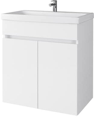 Planetmöbel Waschbecken mit Unterschrank, inkl. Keramikwaschbecken, modernes Badmöbel Set, 63 x 60 x 36,5 cm, weiß
