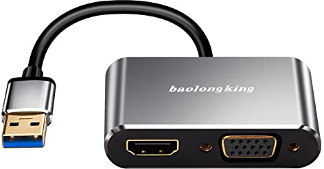 Adaptador USB 3.0 a HDMI+VGA con salida de audio, convertidor USB a HDMI 1080P compatible con salida de sincronización HDMI y VGA para Windows 7/8/10 (sin MAC/Linux/Vista/Chrome)
