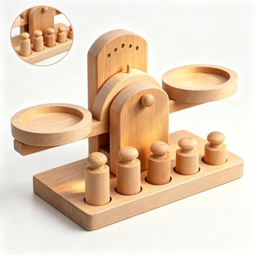 ibasenice Toy with Wooden Scales - Educational Toy with Scales/Toy with Scales/Toy with Calculation Scales for Children/Assembly Scales/Montessori Mathematics Material Teaching Toy