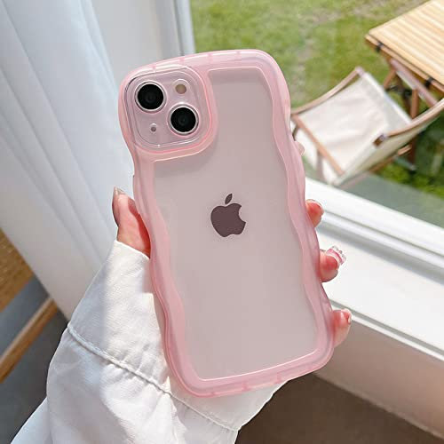 DRXVE per iPhone 14 13 12 11 Pro Max Mini XS SE 3 7 8 Plus Custodia Custodia per paraurti ibrida a forma di onda riccia trasparente morbida, rosa, per iPhone 13 Mini