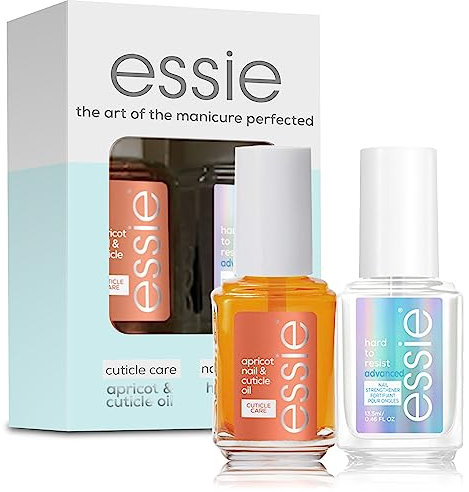 Essie Nagelhaut- und Nagelhautpflege-Set, schwer zu widerstehen, fortschrittlicher Nagelhärter und Aprikosen-Nagelhautöl
