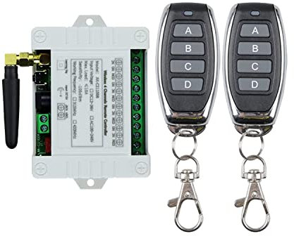 DC 12 V 24 V 36 V 4 canales universal control remoto inalámbrico interruptor receptor remoto mando a distancia sin potencial luz motor accionamiento puerta de garaje con 2 mandos a distancia de metal