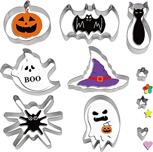 DERAYEE Lot de 10pcs Moule à Biscuit Halloween ，Emporte Piece Biscuit en Acier Inoxydable pour Décoration de Biscuits, Gâteau, Cookie, Fondant Fête d'Halloween
