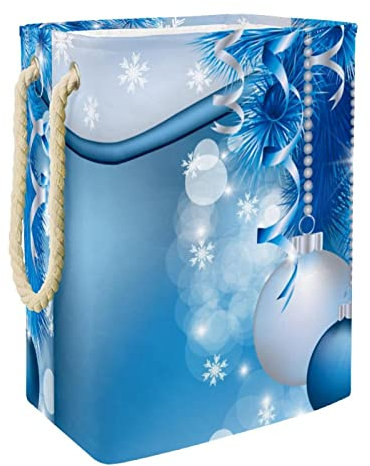 Schöner blauer Wäschekorb mit Weihnachtskugeln, groß, personalisierbar, mit Griffen, zur Aufbewahrung von Kleidung im Schlafzimmer, Badezimmer, Wohnheim