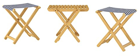 Erst-Holz Klappbarer Gartenstuhl Buche Natur Stoff blau-weiß V-10-216N-17