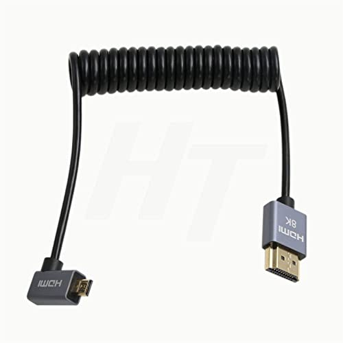HangTon Micro HDMI 4K 8K 60Hz Ángulo Recto HDMI Cable en espiral para Sony A7III A7RIV Canon R5 R6 GH4 S5 Z50 Cámara ATOMOS Ninja V Portkeys Monitor Tipo A D HDMI 2.1