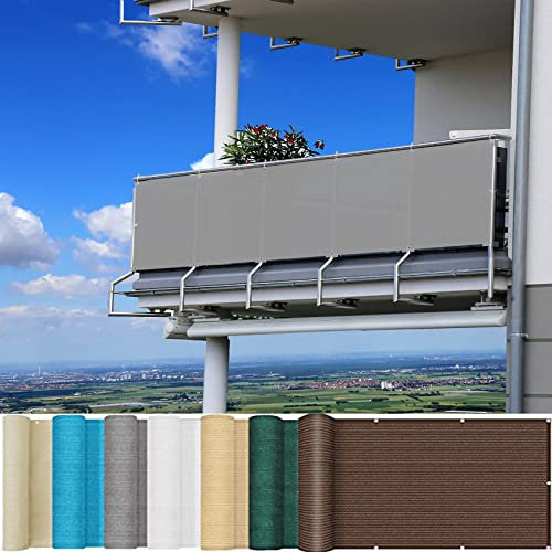Balkonverkleidung 105 x 200 cm UV-Schutz 100% Privatsphäre Sichtschutz für Balkon Terrasse mit Ösen Nylon Kabelbinder und Kordel für Balkongeländer Garten, Grau