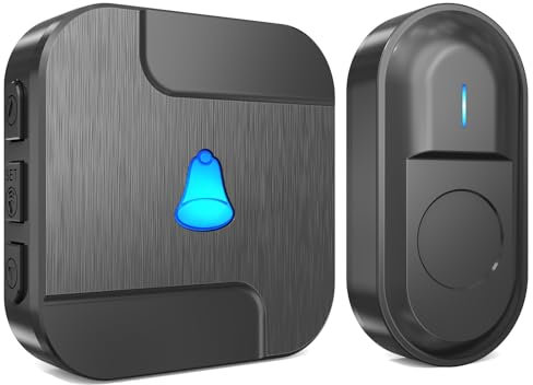 SURFOU Campanello Wireless Senza Fili da Esterno con Batteria, 300M Distanza Impermeabile, 55 Suonerie includere il Natale 5 Volumi Selezionabili per gli Anziani Casa interno Ricevitore e a led, Nero