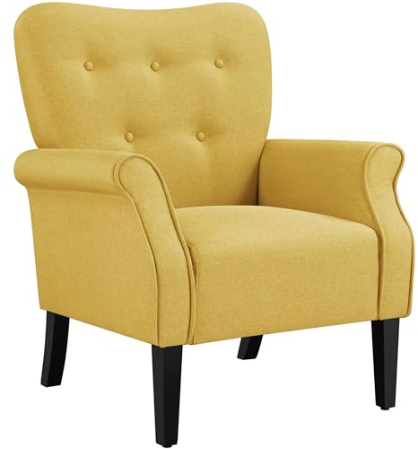 Yaheetech Poltrona da Salotto Moderna di Medioevo Divano Singolo per Soggiorno Gamba in Legno Poltrocina con Schienale Imbottito Giallo/Tessuto
