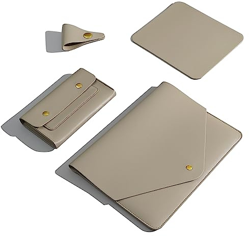 Benfan Laptop-Hülle für 2024 13 Zoll MacBook Air M3, 13 Zoll MacBook Pro M2, Surface Pro 3, 4, 5, 6, 7, Dell XPS 13 Zoll mit Kleiner Tasche, Mauspad und Kabelhalter, Khaki