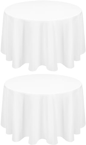 FXKS 2 Stück Weiß Runde Tischdecke 177 cm,Runde Polyester-Tischdecke | Flecken- und Knitterfeste Tischdeckes,Waschbare Runde Tischdecken aus Stoff für Hochzeit, Bankettparty, Restaurant, Essen