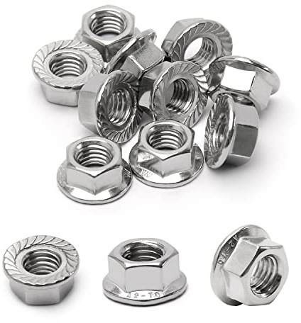 Mriuuod M10 Serrated Flange Hex Nuts, M10-1.5mm Hexagon Flange Nuts, 304 Stainless Steel, Metric, Heavy Duty Replacement Nut with Plastic Case, 16 Pack