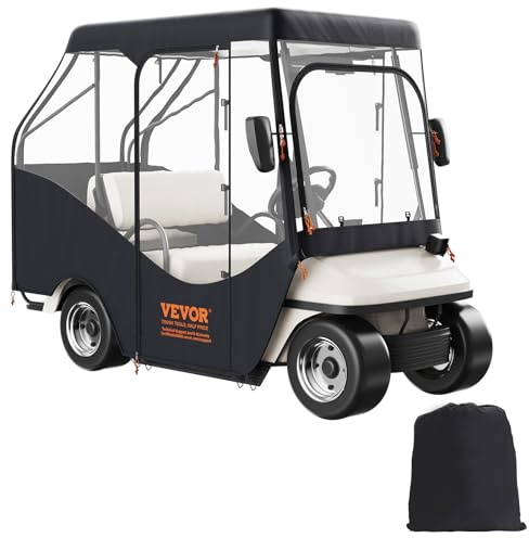 VEVOR Golfvagnsfodral, 420D polyester körhölje med 4-sidiga genomskinliga fönster, 4 passagerarklubbens bilöverdrag passar för de flesta varumärkevagnar, solskydd och dammtätt utomhus vagnsskydd
