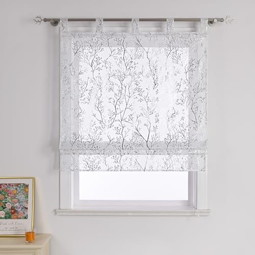 Joyswahl Moderne Raffrollo mit Schlaufen Raffgardinen Wohnzimmer Fenster Vorhänge Weiß Bändchenrollo Transparent Rollo Leinenoptik BxH 80x140cm Silber 1 Stück