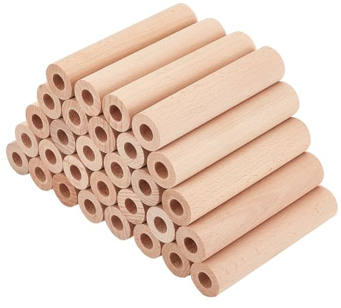 OLYCRAFT 30 Varillas de Madera Huecas Redondas de 10x2cm, Madera de Haya, Ideal para Manualidades y Decoración