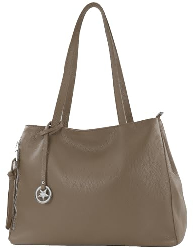 modamoda de T205 Damen Leder Schultertasche Shopper Henkeltasche, handmade in Italy
