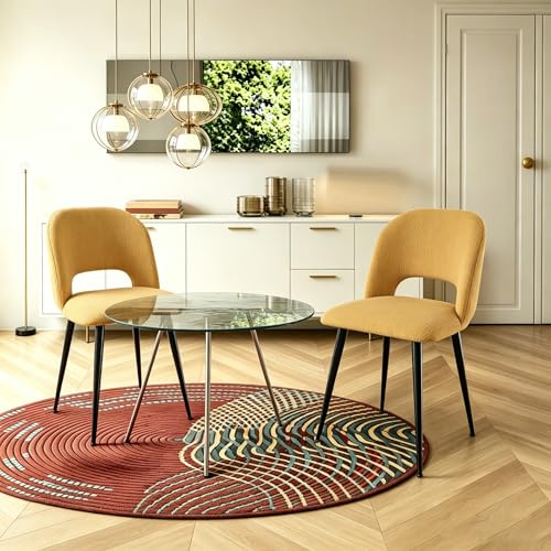 Chleby Set di 2 Sedia da Pranzo a Righe Sedie imbottite con schienale gambe in metallo per Sala da pranzo, soggiorno Giallo
