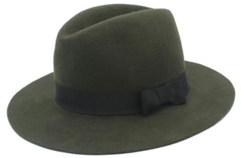 NOAMED Fengyan Hut aus Wolle, breite Krempe, Schlapphut, Filz, Trilby, Schleife, Fedora-Hut, elegant, Winter, Herbst, Gangster, Kirchenhut, grün, 6 7/8-7 1/8