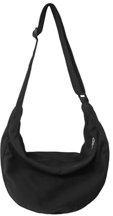 TeeYee Umhängetasche Damen Canvas Halbmondtasche Messenger Bag Herren Schultertasche Für Arbeit Schule Schwarz