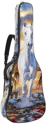 Eslifey Tasche für Akustikgitarre, Pferde, Meermalerei, verstellbarer Schultergurt, Gitarrenkoffer, Gigbag 101,6 cm, 104,7 cm, 106,7, mehrfarbig, 42.9x16.9x4.7 in, Taschen-Organizer