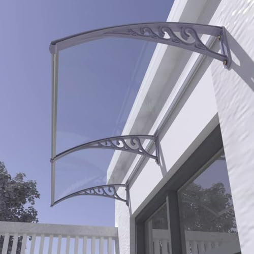 Transparent Door Awning,Outdoor Awning,Front Door Canopy Window Garden Canopy Patio Porch Awning,Soundproofing Polycarbonate Cover,with Silver Bracket,for Yard,Balcony (80x120cm/32x47)