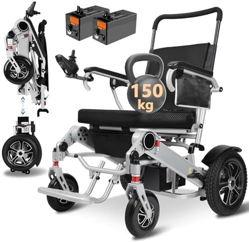 WEYRAL Sedia a rotelle elettrica divisibile, solo 13 kg, luce LED, 700 W, sedia a rotelle elettrica da 150 kg, 48 KM, sedia a rotelle elettrica con due batterie, omologazione aerea, zaino e copertura