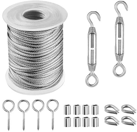 TAIGUHUI Stahlseil 1Set 10/15/20/25/30/50M Multifunktions-Drahtseil-Kit Edelstahlkabel Zeltschnur Hängende Wäscheleine Outdoor-Leitplankenseile Drahtseil(Type2 15M)