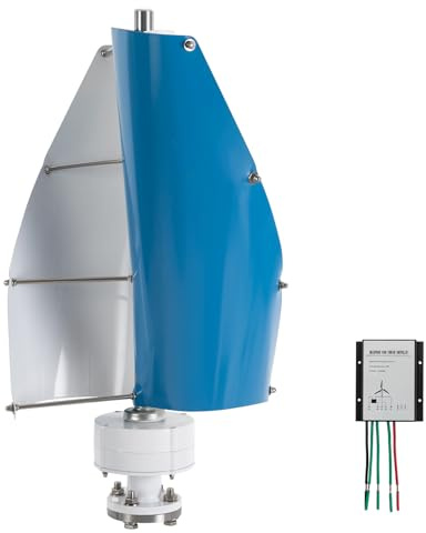 Windkraftanlage, 100W IP67 Vertikale Windrad Stromerzeugung mit Controller, Aluminiumlegierung Windenergie für Zuhause Boote, Pavillons, Hütten Oder Mobile Häuser (Weiß und Blau 12V)
