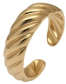 Baguette Ring Damen 18k Vergoldeter Edelstahl, Verstellbar (Größe 50–60), Wasserbeständig, Hautfreundlich, Offener Ring, Eleganter Minimalistischer Damenschmuck, Goldring inkl. Geschenkbox
