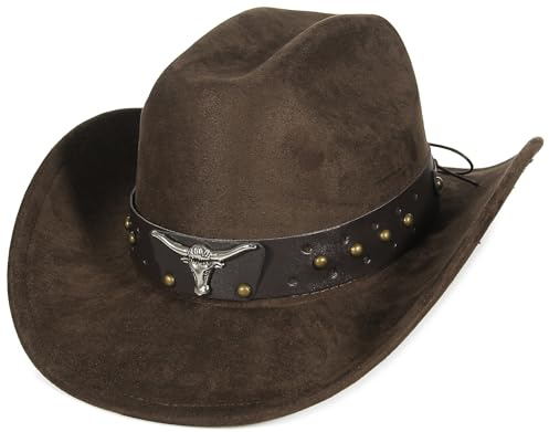 GEMVIE Western Cowboy Hat for Men Women Suede Cowgirl Hats Adjustable Fedora Cowboy Outdoor Hat with Shapeable Brim