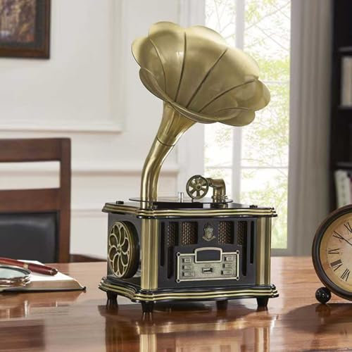 Gramophone Tourne-disque vinyle avec haut-parleur intégré 3,5 mm Aux-in/USB/FM et fonction Bluetooth – Parfait pour les amateurs de musique à la maison/au bureau