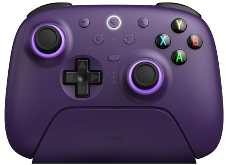 8Bitdo Ultimate 2 Wireless Gaming Controller with TMR Joysticks, Switchable Hall Effect/Tactile Triggers, 8Speed Wireless Tech, Charging Dock, RGB Fire Ring for PC & Android - Purper