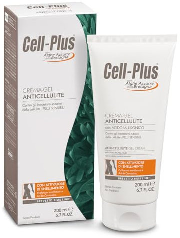 CELL PLUS Crema-Gel Anticellulite 200ml con Alghe Azzurre della Bretagna, Centella e Acqua d’Arancia, Idratante, a Rapido Assorbimento, Non Unge, per Pelli Sensibili