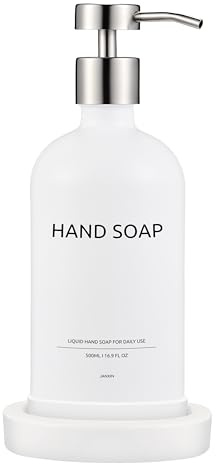 Janxin Påfyllningsbara gel- och schamponburkar badrum, duschgel dispenser, tvåldispenser, tvåldispenser, glas med bricka, lämplig för badrum (vit + silverhuvud + handtvål)