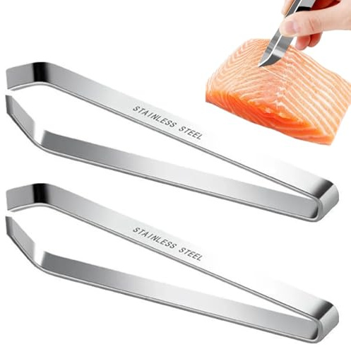 2pcs Fish Bone Tweezers Kitchen Remover Plucking Poultry Feathers Removing Scales 1pc Flat+1pc Slant Pliers 12cm